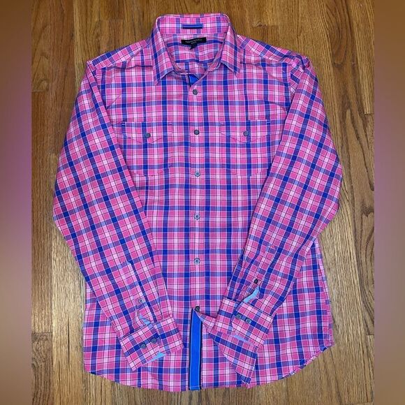 Banana Republic Men's Button Down Slim Fit Pink Plaid Long Sleeve Shirt Size M - Picture 8 of 9